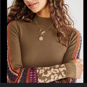 Free People Switch it Up Sweater Cuff Crochet Trim Thermal Green Size Medium
